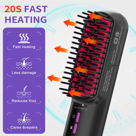 Hair Straightener Brush, Ionic Plus Steam Straightening Brush For Smooth, Anti-frizz Hair, Anti-Scald Ceramic Straighten - image 2