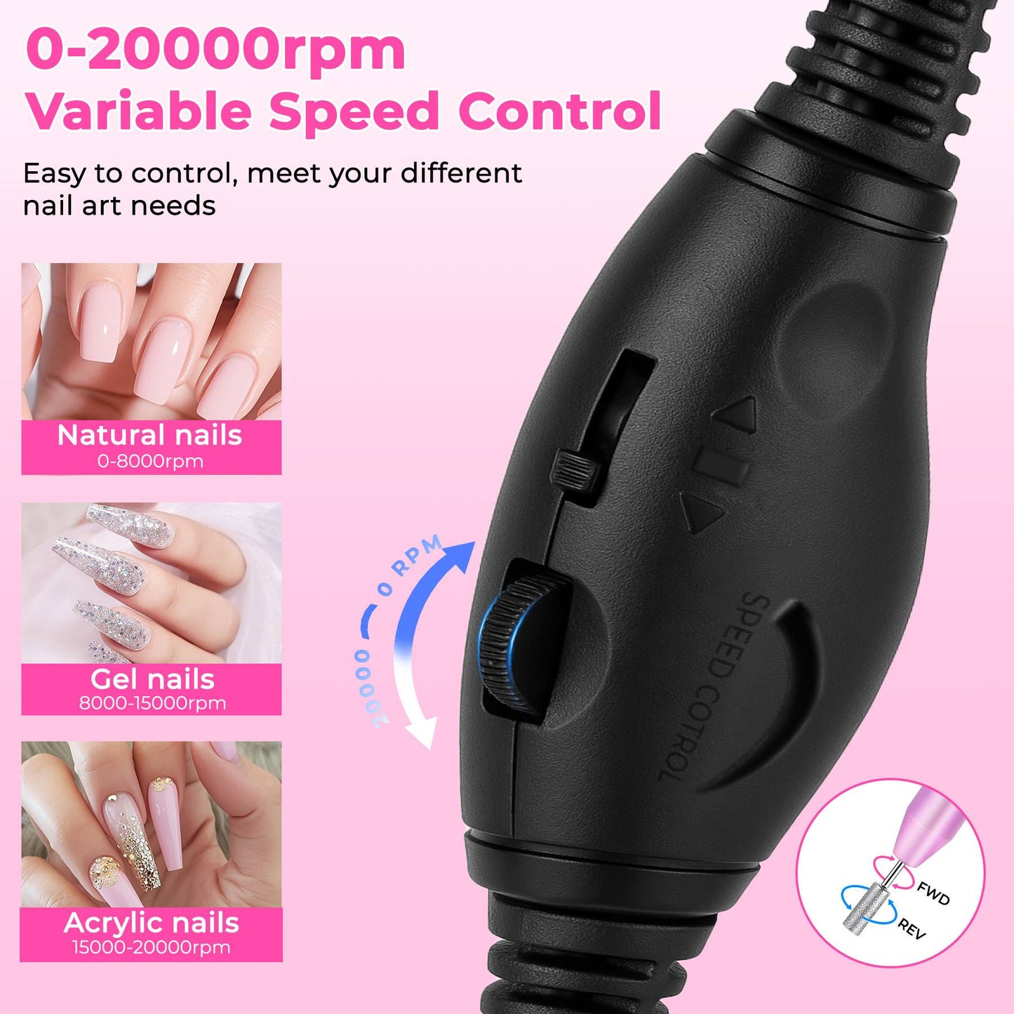 Professional Portable Electric Nail Drill,Manicure Pedicure With Nail Drill Bits - image 7