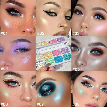 8 Colors Macaron Chameleon Eye Shadow Plate,Shimmer, Glitter, Iridescent Multichrome Holographic Eyeshadow For Face & Ch - image 6