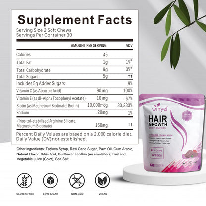 WINYEL Hair Growth Soft Chewables, Containing Hair Growth Vitamins For Men And Women, Biotin, To Help Create Thicker, Fu - image 4