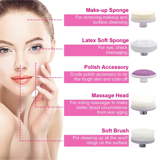 Facial Cleansing Brush Waterproof Face Spin Cleaning Brush With 5 Brush Heads - image 2