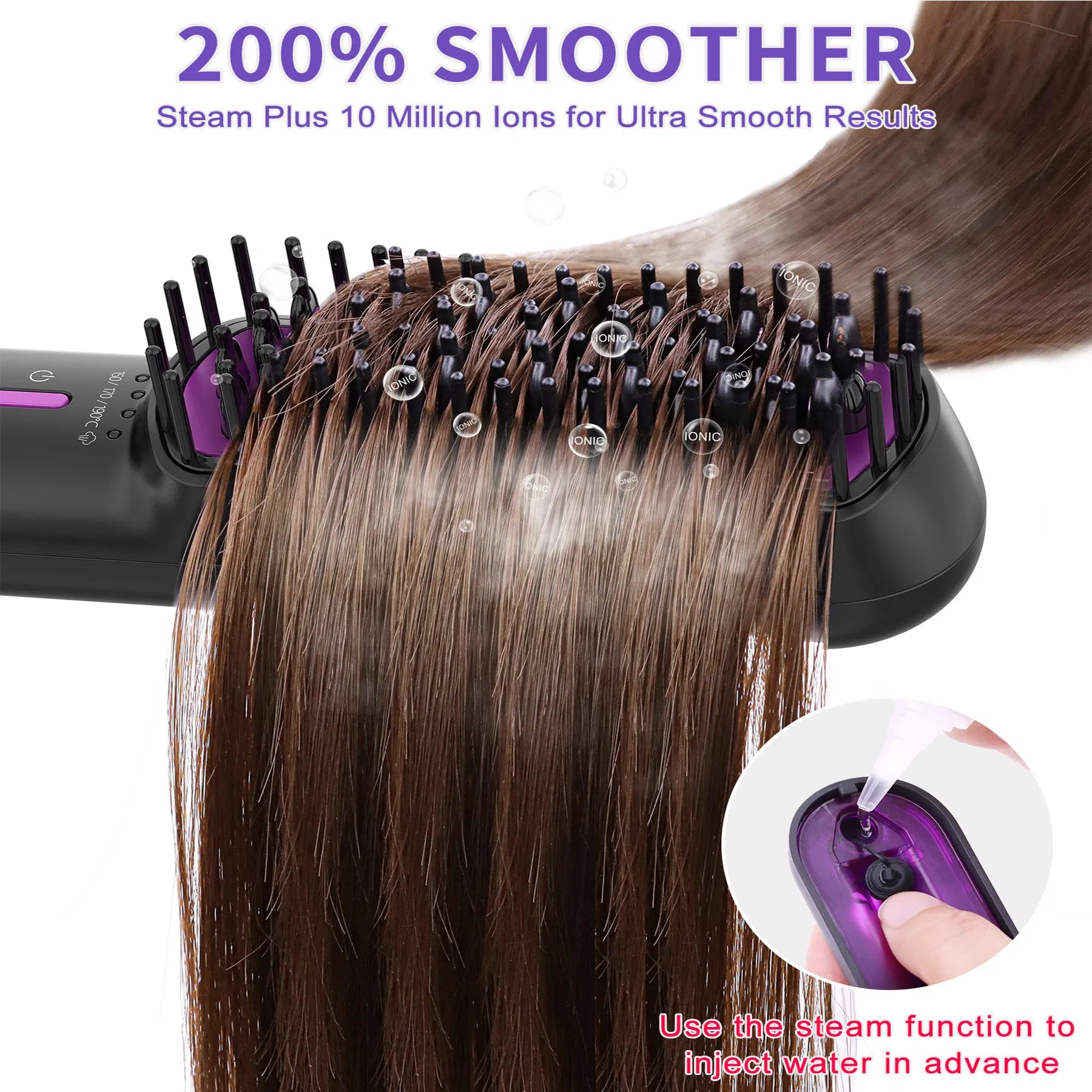 Hair Straightener Brush, Ionic Plus Steam Straightening Brush For Smooth, Anti-frizz Hair, Anti-Scald Ceramic Straighten - image 7