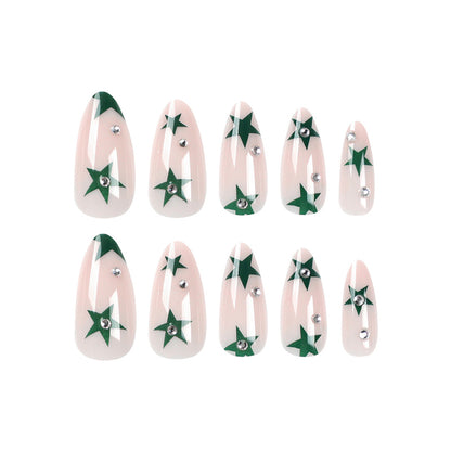 24 PCS Green Star Nail Art, Length Long Water Pipe Fake Nails, Had Nail Tips False Nail - image 8