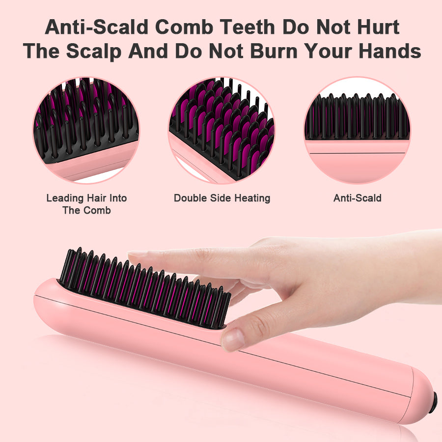 Portable USB Rechargeable Cordless Men Beard Hair Straightener Brush Mini Wireless 2 In 1 Woman Hair Straightener Comb - image 5