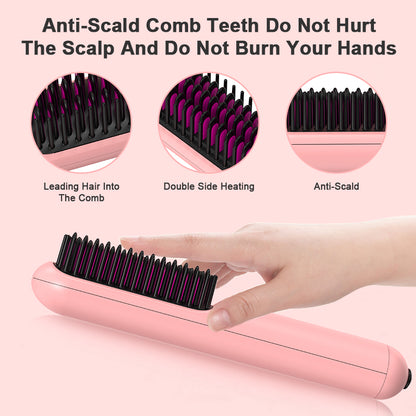 Portable USB Rechargeable Cordless Men Beard Hair Straightener Brush Mini Wireless 2 In 1 Woman Hair Straightener Comb - image 5