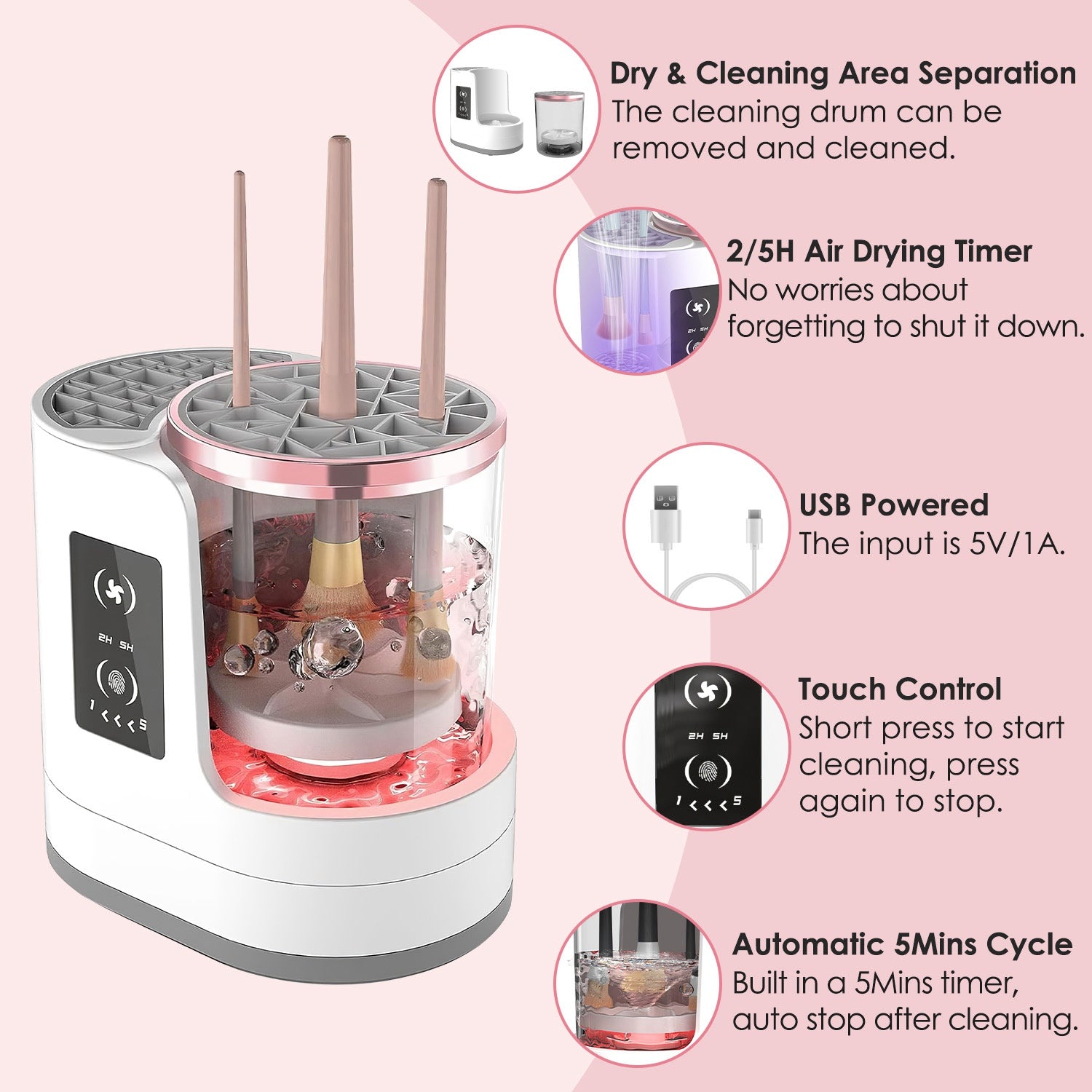 4 In 1 Electric Makeup Brush Cleaner USB Powered Automatic Brush Blender Machine With Timer Digital Display Cleaning Dry - image 6