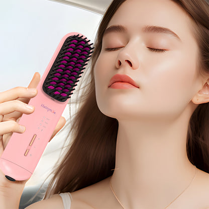 Portable USB Rechargeable Cordless Men Beard Hair Straightener Brush Mini Wireless 2 In 1 Woman Hair