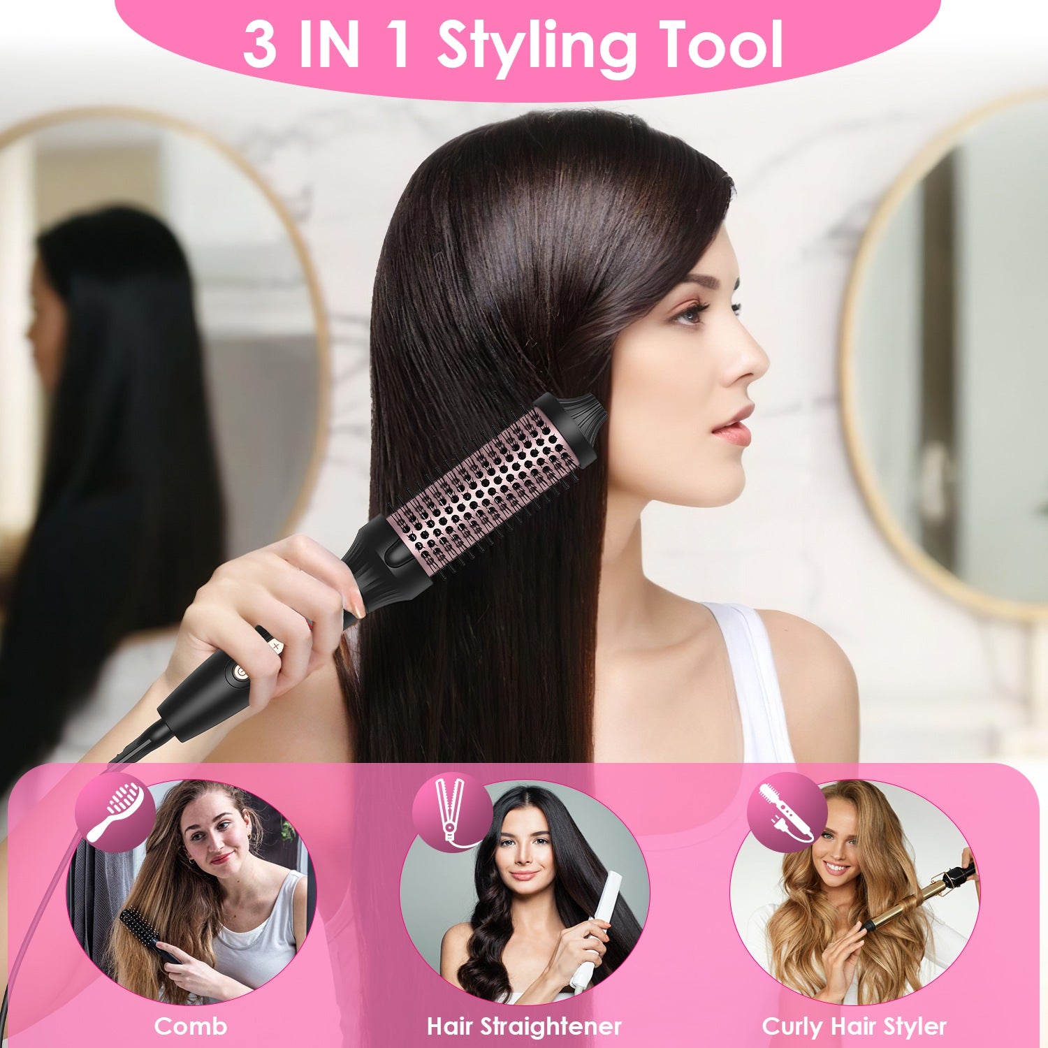 1Pc 3 In 1 Thermal Brush Hair Curler Brush Hair Curler Straightener With 10 Heating Levels 30S Fast Heating Fit For All  - image 6