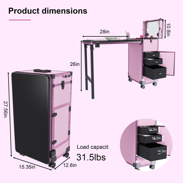 Portable Nail Art Table W/ LED Mirror, Bluetooth, Lockable Drawers, Telescopic Pole - Folding Manicure Station For Salon - image 4