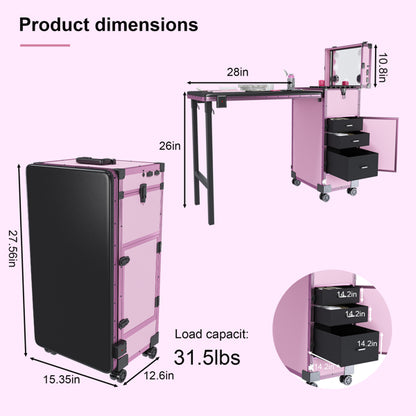 Portable Nail Art Table W/ LED Mirror, Bluetooth, Lockable Drawers, Telescopic Pole - Folding Manicure Station For Salon - image 4