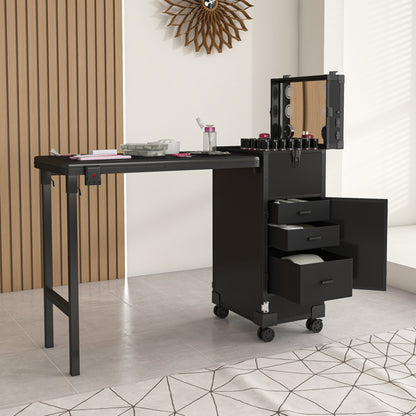 Portable Nail Art Table W/ LED Mirror, Bluetooth, Lockable Drawers, Telescopic Pole - Folding Manicure Station For Salon - image 2