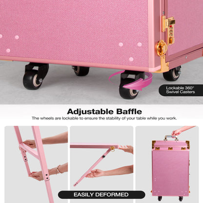 Portable Nail Table, Rolling Manicure Table W/3 Color Light And Speaker, Portable Nail Tech Desk, Foldable Nail Travel C - image 5
