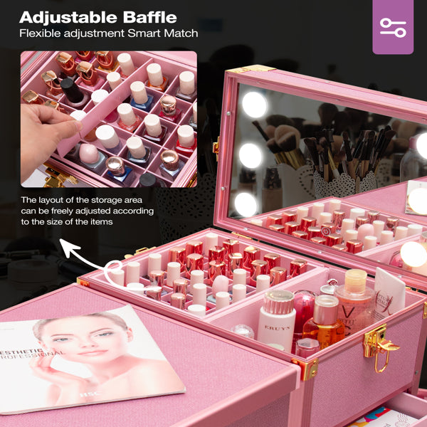 Portable Nail Table, Rolling Manicure Table W/3 Color Light And Speaker, Portable Nail Tech Desk, Foldable Nail Travel C - image 4