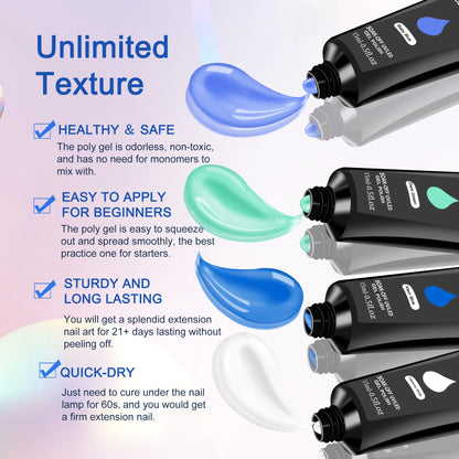 6 PCS Polygel Nail Kit With UV Nail Lamp, Slip Solution, Top Base Coat, Builder Nails Art Tools For Beginners - image 8