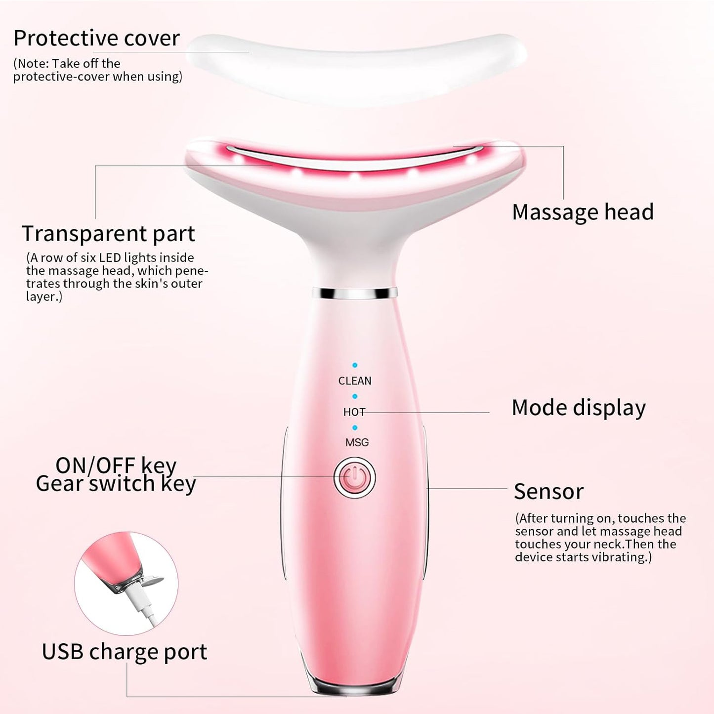 Neck Face Massager, Skin Care Face Massage Tool, 3-in-1 Facial Massager, Face Sculpting Tool With Thermals, Vibration - image 3