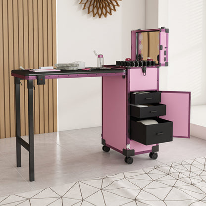 Portable Nail Art Table W/ LED Mirror, Bluetooth, Lockable Drawers, Telescopic Pole - Folding Manicure Station For Salon - image 5