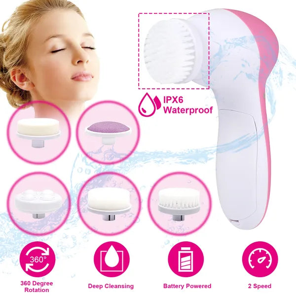 Facial Cleansing Brush Waterproof Face Spin Cleaning Brush With 5 Brush Heads - image 3