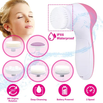 Facial Cleansing Brush Waterproof Face Spin Cleaning Brush With 5 Brush Heads - image 3