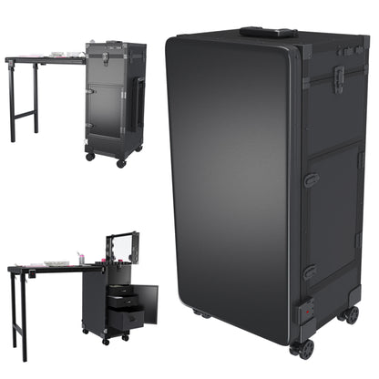 Portable Nail Art Table W/ LED Mirror, Bluetooth, Lockable Drawers, Telescopic Pole - Folding Manicu