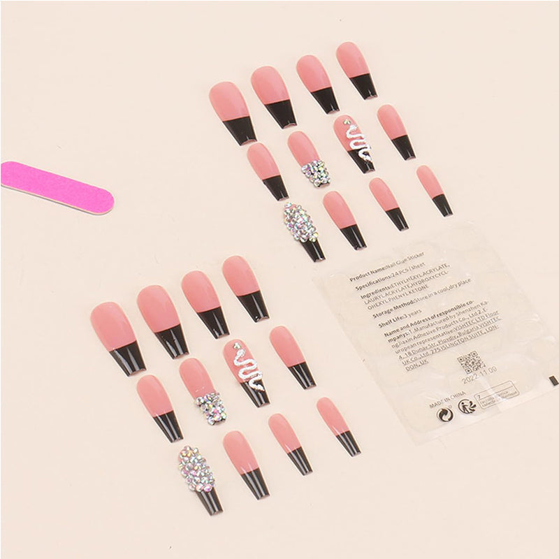 24 PCS Diamond Snake Nail Art, Long Length Long Water Pipe Fake Nails,Square Head Nail Tips False Nail - image 8