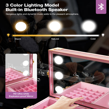Portable Nail Table, Rolling Manicure Table W/3 Color Light And Speaker, Portable Nail Tech Desk, Foldable Nail Travel C - image 3