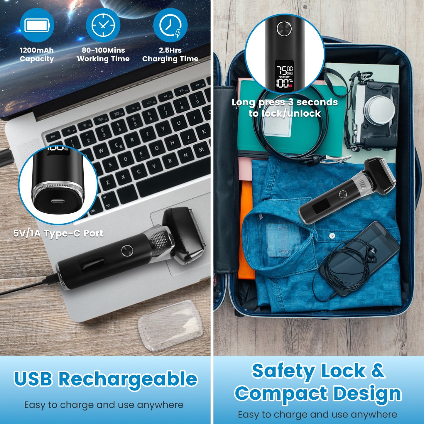 Electric Foil Face Shaver 5-Blade Electric Razor For Men Wet & Dry Jawline Beard Trimmer Precision Sideburn Shavers IPX6 - image 7