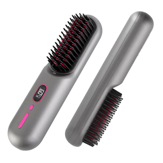 Grey-Black Options -- 1Pc Cordless Negative Ion Hair Straightener Brush Rechargeable Mini Styling Comb With 12 Heating L - image 2
