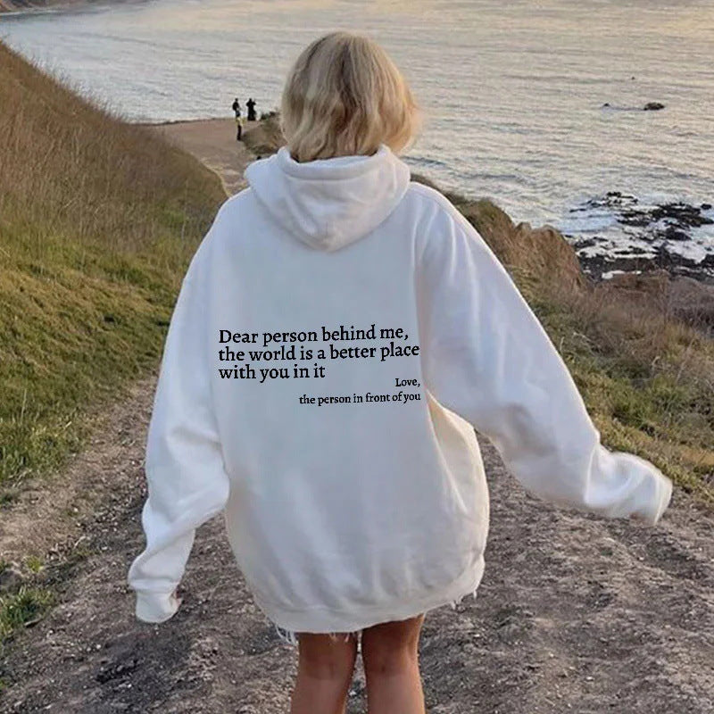Dear Person Behind Me,the World Is A Better Place,with You In It,love,the Person In Front Of You,Women's Plush Letter Pr - image 4