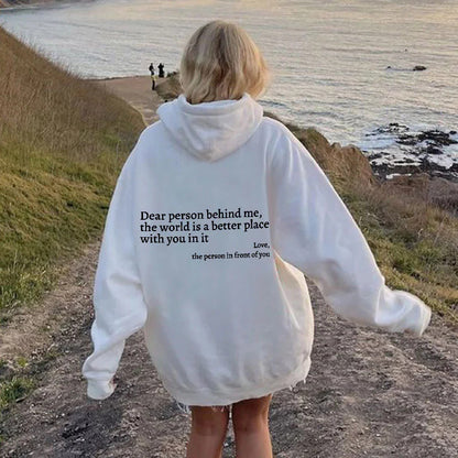 Dear Person Behind Me,the World Is A Better Place,with You In It,love,the Person In Front Of You,Women's Plush Letter Pr - image 4