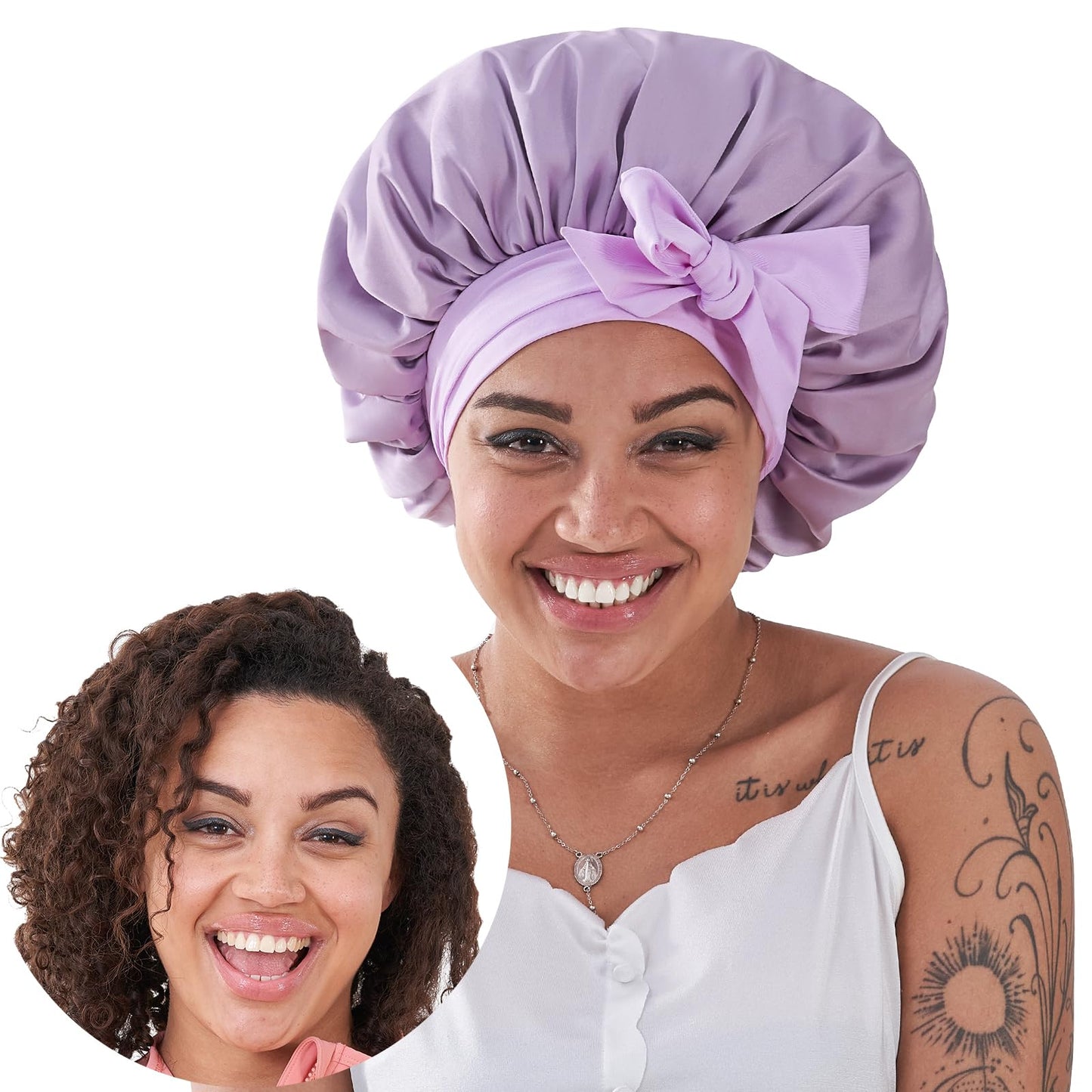Black Silk Bonnet For Sleeping Women, Satin Hair Bonnet For Sleeping For Wavy Curly Natural Hair Women Men - image 7