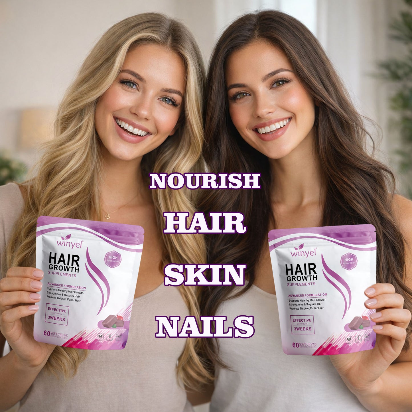 WINYEL Hair Growth Soft Chewables, Containing Hair Growth Vitamins For Men And Women, Biotin, To Help Create Thicker, Fu - image 5
