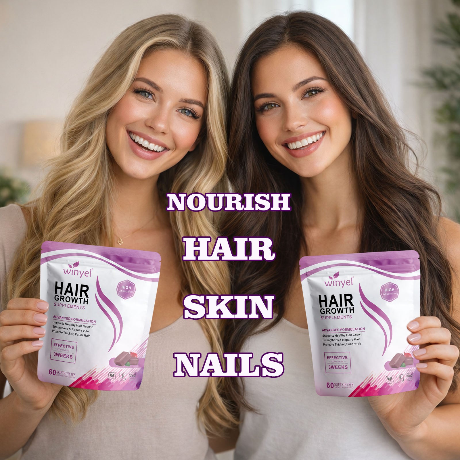 WINYEL Hair Growth Soft Chewables, Containing Hair Growth Vitamins For Men And Women, Biotin, To Help Create Thicker, Fu - image 5