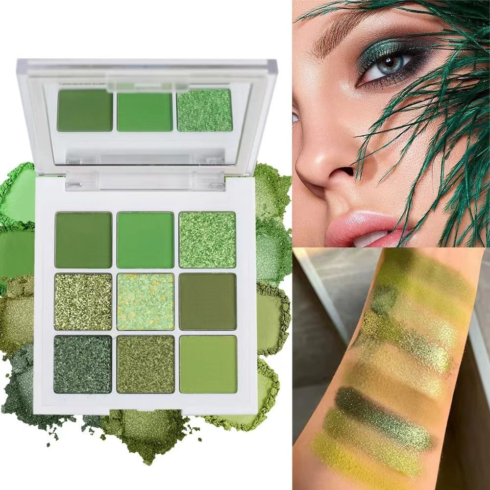 9 Colors Green Eyeshadow Palette, Neutral Matte Shimmer Glitter Eyeshadow Palette For Eye Makeup For