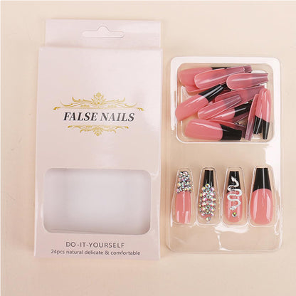 24 PCS Diamond Snake Nail Art, Long Length Long Water Pipe Fake Nails,Square Head Nail Tips False Nail - image 3