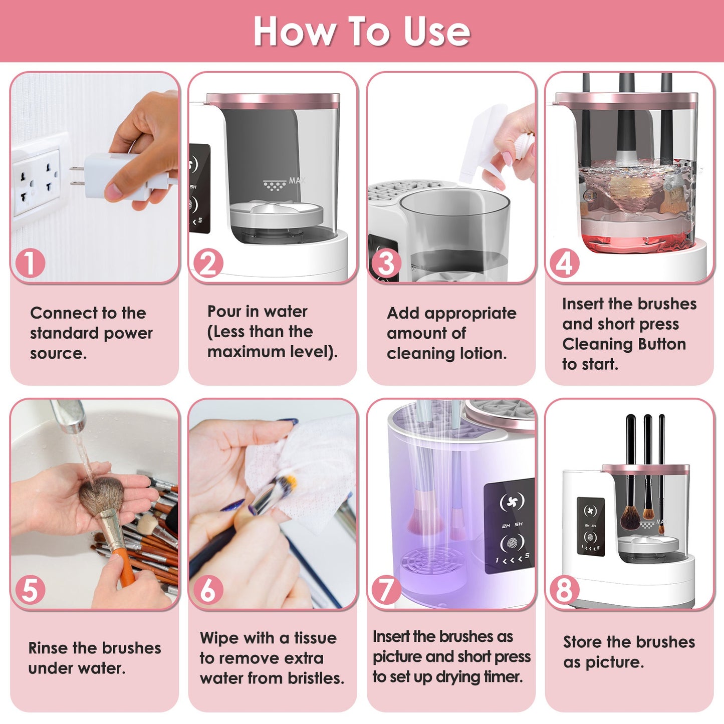 4 In 1 Electric Makeup Brush Cleaner USB Powered Automatic Brush Blender Machine With Timer Digital Display Cleaning Dry - image 8