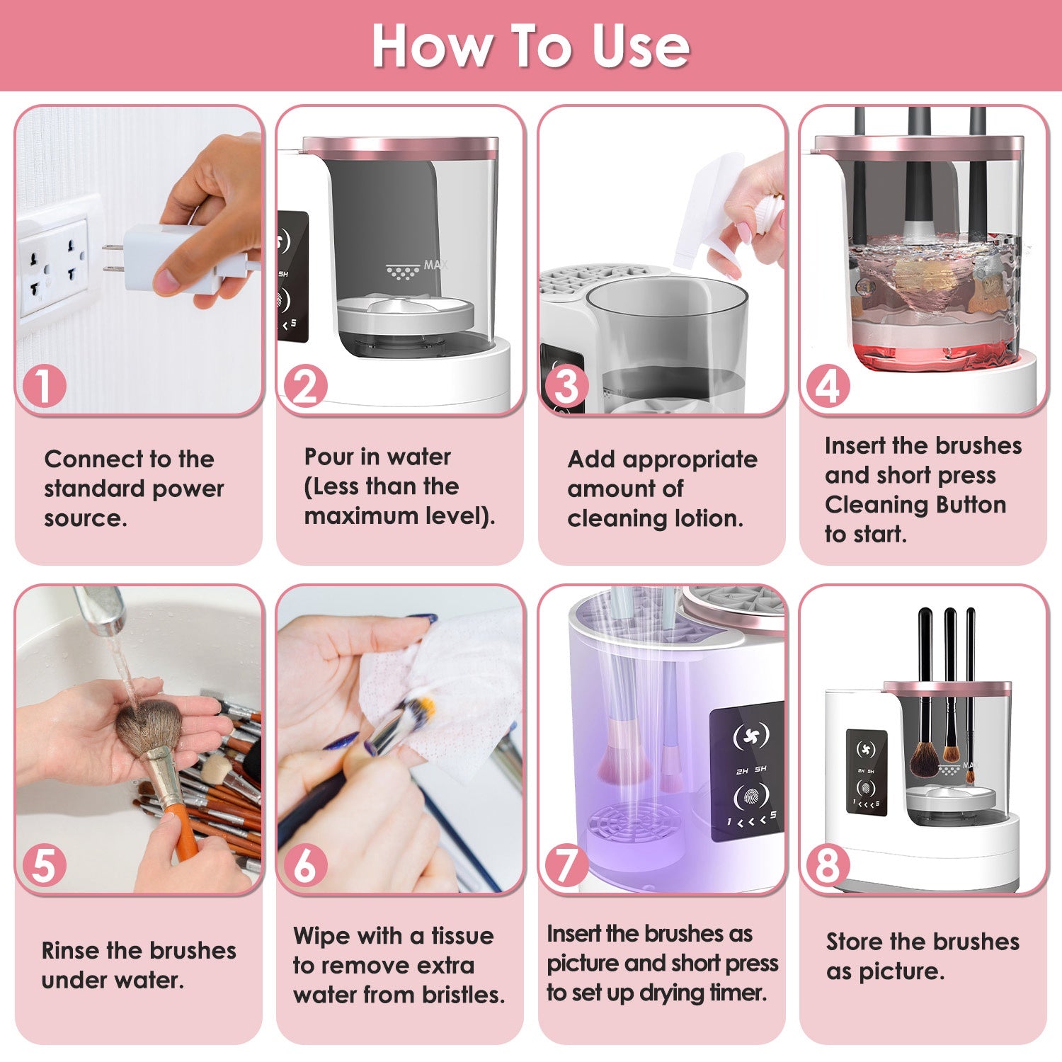 4 In 1 Electric Makeup Brush Cleaner USB Powered Automatic Brush Blender Machine With Timer Digital Display Cleaning Dry - image 8