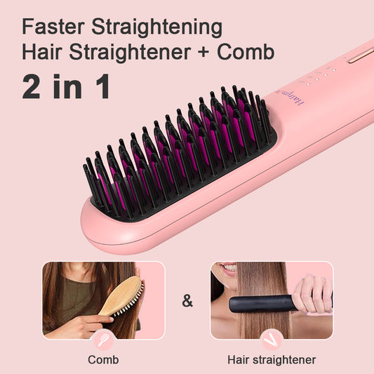 Portable USB Rechargeable Cordless Men Beard Hair Straightener Brush Mini Wireless 2 In 1 Woman Hair Straightener Comb - image 2