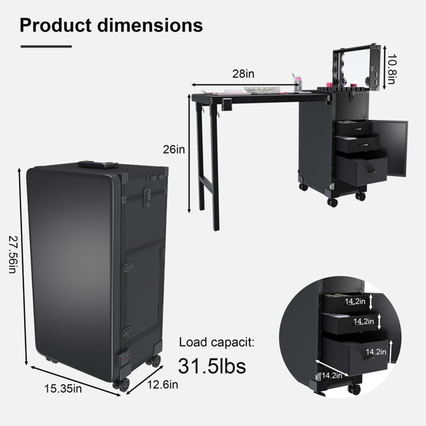 Portable Nail Art Table W/ LED Mirror, Bluetooth, Lockable Drawers, Telescopic Pole - Folding Manicure Station For Salon - image 4