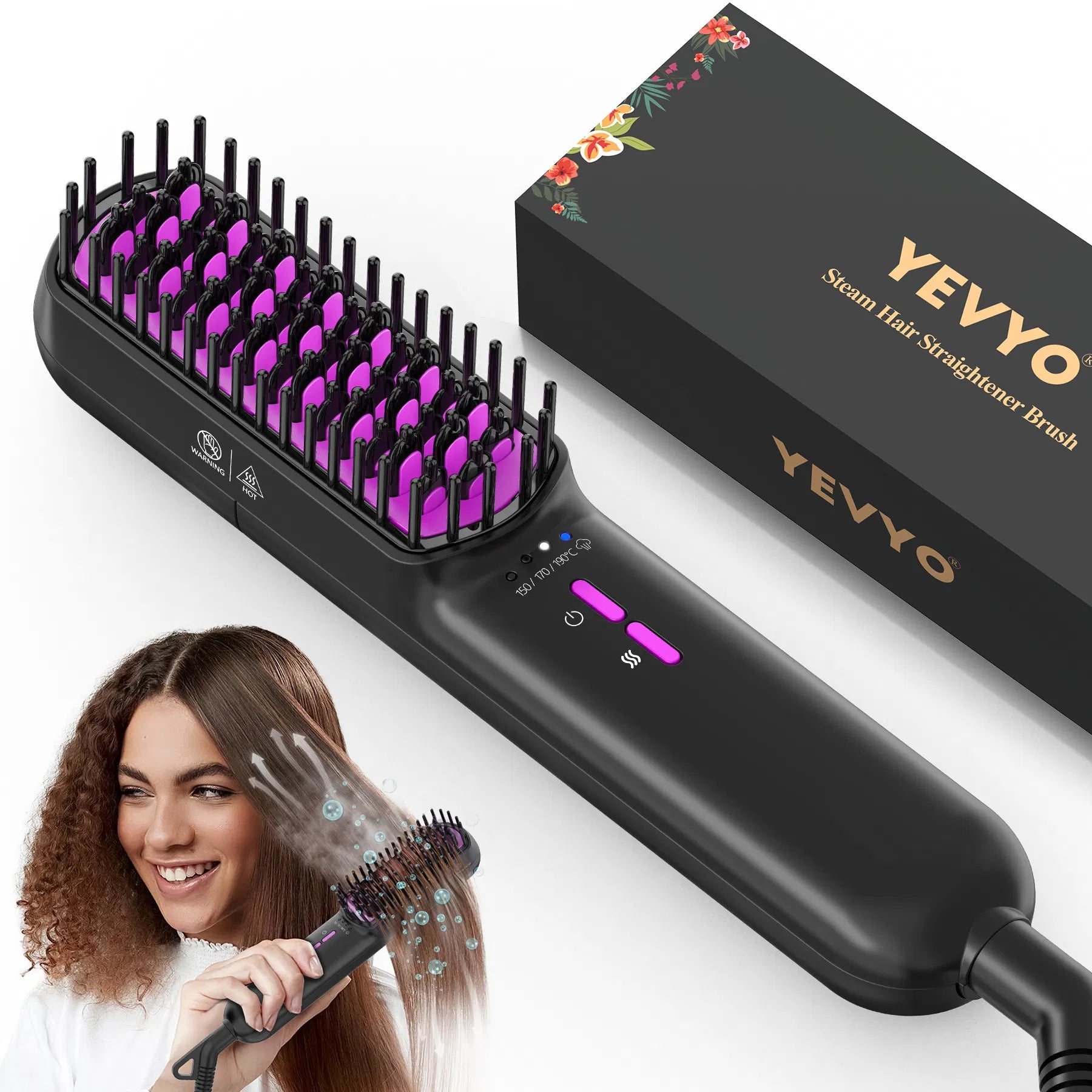 Hair Straightener Brush, Ionic Plus Steam Straightening Brush For Smooth, Anti-frizz Hair, Anti-Scal