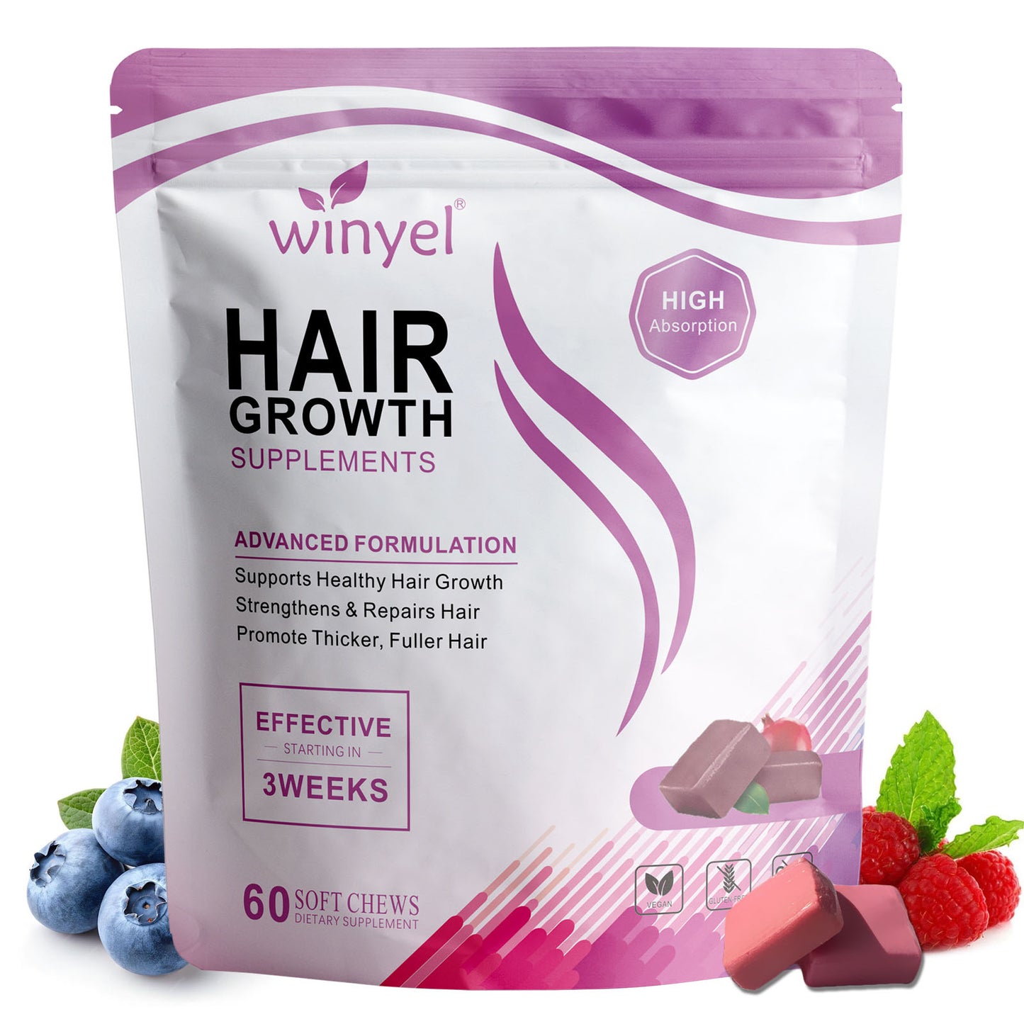 WINYEL Hair Growth Soft Chewables, Containing Hair Growth Vitamins For Men And Women, Biotin, To Hel