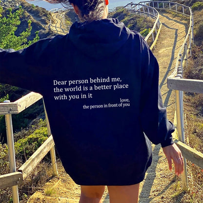 Dear Person Behind Me,the World Is A Better Place,with You In It,love,the Person In Front Of You,Women's Plush Letter Pr - image 10