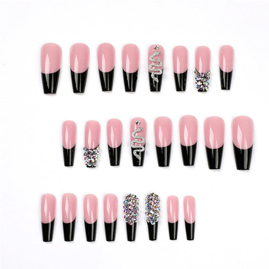 24 PCS Diamond Snake Nail Art, Long Length Long Water Pipe Fake Nails,Square Head Nail Tips False Nail - image 2