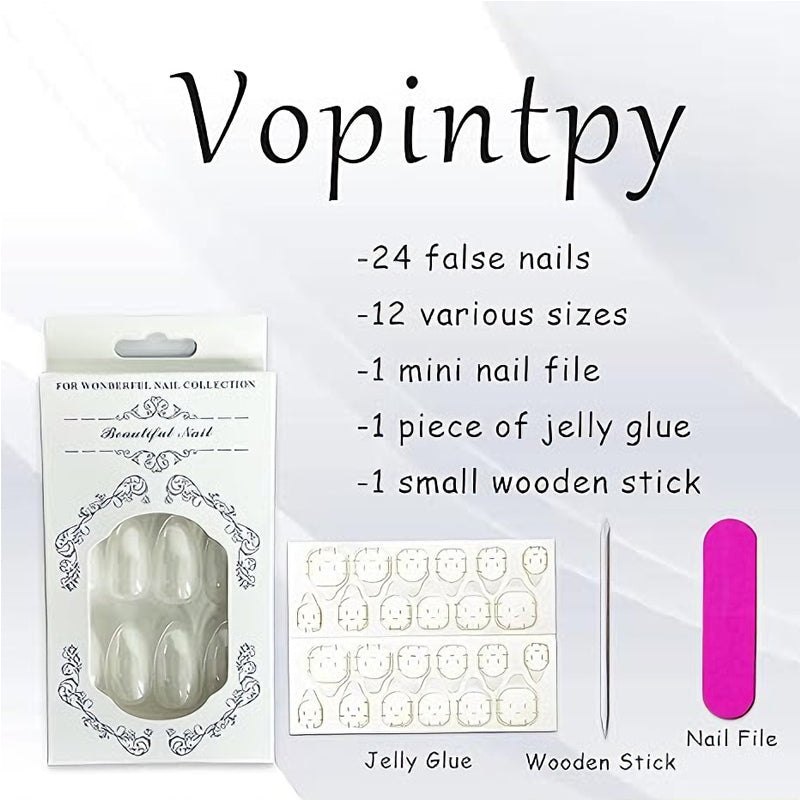 24 PCS Aurora White Nail Art, Length Long Water Pipe Fake Nails, Had Nail Tips False Nail - image 5