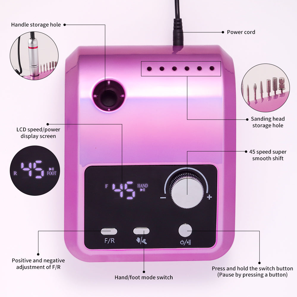 Electric Nail Drill Professional - 45000 RPM Nail File Kit Machine With LCD Display, Hand & Foot Control Low Noise For A - image 4