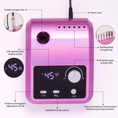 Electric Nail Drill Professional - 45000 RPM Nail File Kit Machine With LCD Display, Hand & Foot Control Low Noise For A - image 4