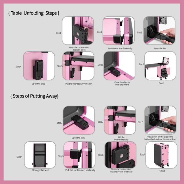 Portable Nail Art Table W/ LED Mirror, Bluetooth, Lockable Drawers, Telescopic Pole - Folding Manicure Station For Salon - image 3