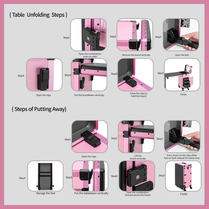 Portable Nail Art Table W/ LED Mirror, Bluetooth, Lockable Drawers, Telescopic Pole - Folding Manicure Station For Salon - image 3