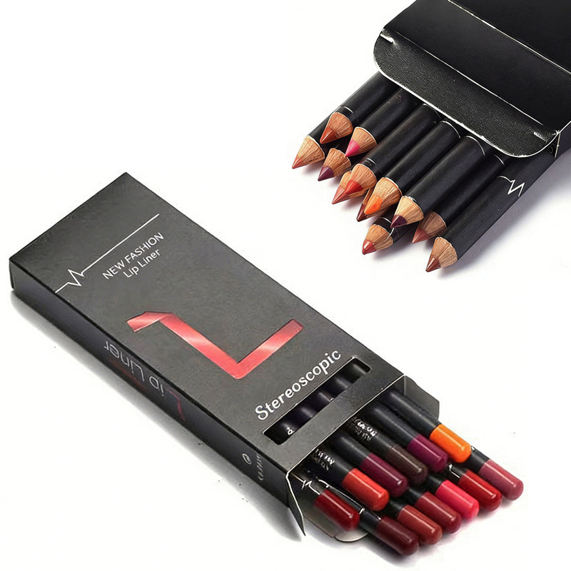 12 Color Lip Liner Pencil Set, High Pigmented Natural Lip Makeup Vegan Soft Pencils Longwear  Ultra 