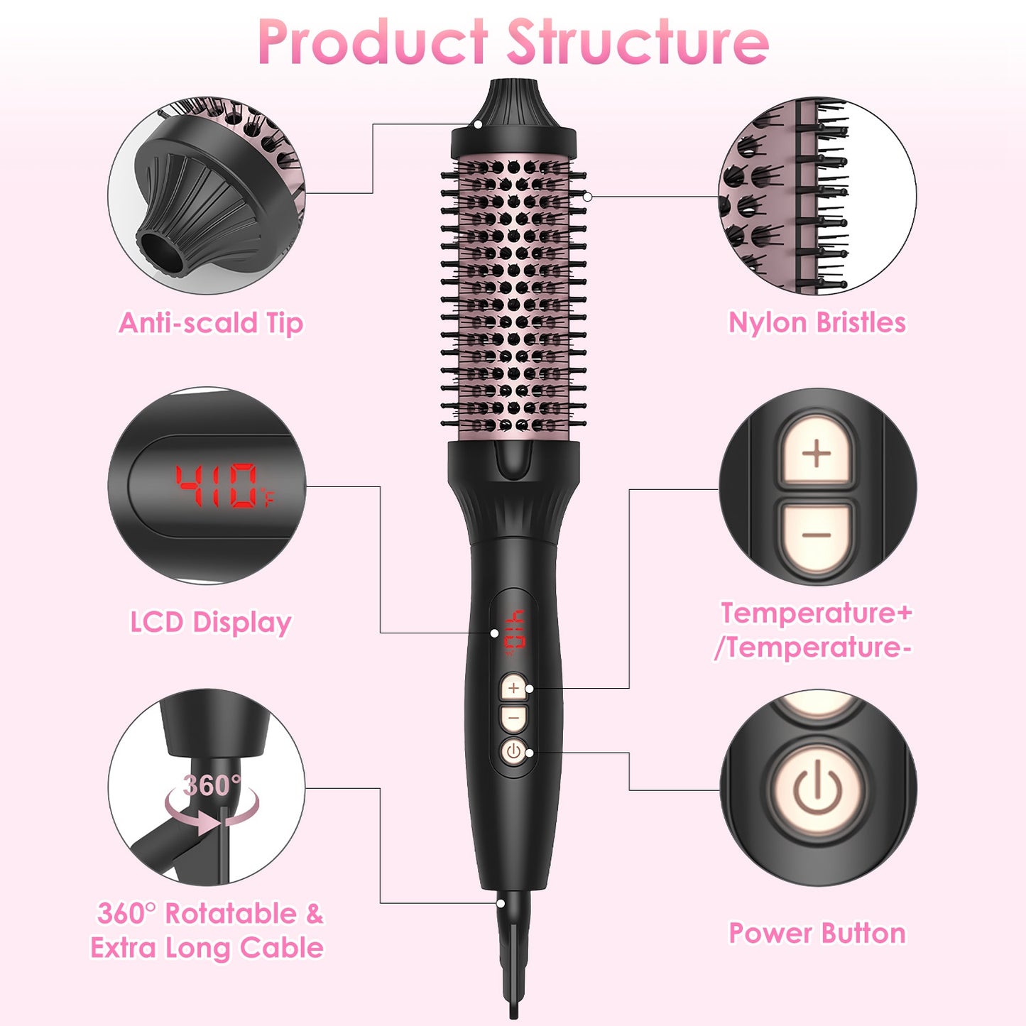 1Pc 3 In 1 Thermal Brush Hair Curler Brush Hair Curler Straightener With 10 Heating Levels 30S Fast Heating Fit For All  - image 3