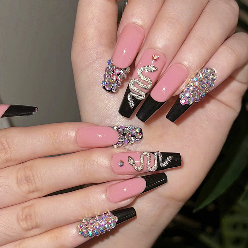 24 PCS Diamond Snake Nail Art, Long Length Long Water Pipe Fake Nails,Square Head Nail Tips False Nail - image 7
